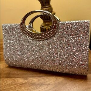 BNIP Pretty Silver Glitter Evening Clutch Purse